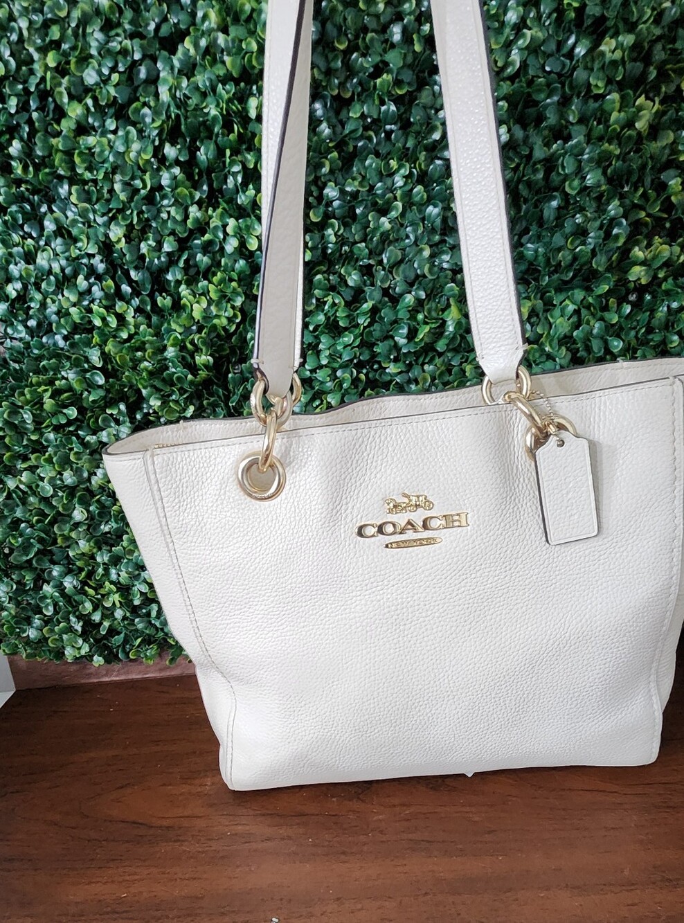 Coach Cream Pebbled Leather Tote with Gold Hardware